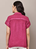 Begumpan Textured Cotton Round Neck Short Sleeves Shirt - Fuchsia Pink