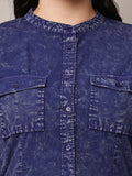 Begumpan Washed Mandarin Collar Shirt - Navy