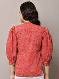 Begumpan Washed Mandarin Collar Shirt - Red