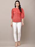 Begumpan Washed Mandarin Collar Shirt - Red