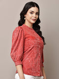 Begumpan Washed Mandarin Collar Shirt - Red