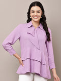 Begumpan Lavender Textured Layered Shirt Style Top - Lavender