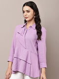Begumpan Lavender Textured Layered Shirt Style Top - Lavender