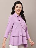 Begumpan Lavender Textured Layered Shirt Style Top - Lavender