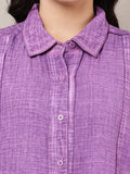 Begumpan Textured Cotton Round Neck Short Sleeves Shirt - Purple