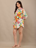 Begumpan Premium Printed Schiffle Shirt Dress - White Multi