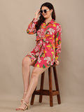 Begumpan Premium Printed Schiffle Shirt Dress - Pink Multi
