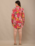 Begumpan Premium Printed Schiffle Shirt Dress - Pink Multi