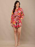 Begumpan Premium Printed Schiffle Shirt Dress - Pink Multi
