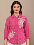 Begumpan Flower Emboridery Shirt with Beading Detail. - Pink