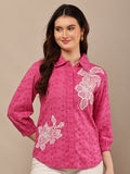 Begumpan Flower Emboridery Shirt with Beading Detail. - Pink