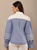 Begumpan Mix Match Flower Lace Shirt - Blue