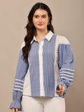 Begumpan Mix Match Flower Lace Shirt - Blue