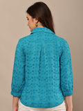 Begumpan Flower Emboridery Shirt with Beading Detail. - Turquoise