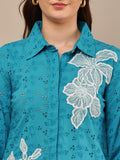Begumpan Flower Emboridery Shirt with Beading Detail. - Turquoise