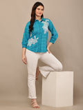 Begumpan Flower Emboridery Shirt with Beading Detail. - Turquoise