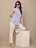 Begumpan Striped with Crystal Bead Detail Shirt. - Blue