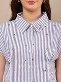 Begumpan Striped with Crystal Bead Detail Shirt. - Blue
