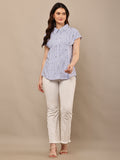Begumpan Striped with Crystal Bead Detail Shirt. - Blue