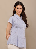 Begumpan Striped with Crystal Bead Detail Shirt. - Blue
