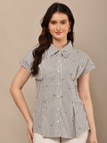 Begumpan Striped with Crystal Bead Detail Shirt. - Black