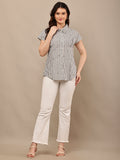 Begumpan Striped with Crystal Bead Detail Shirt. - Black