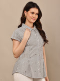 Begumpan Striped with Crystal Bead Detail Shirt. - Black
