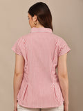 Begumpan Striped with Crystal Bead Detail Shirt. - Red