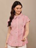 Begumpan Striped with Crystal Bead Detail Shirt. - Red