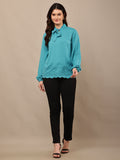 Begumpan Flower Emboridery Top - Turquoise