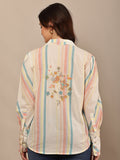 Begumpan Striped Shirt with Floral Embroidery - Cream