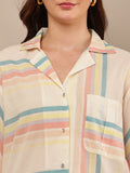 Begumpan Striped Shirt with Floral Embroidery - Cream