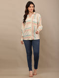 Begumpan Striped Shirt with Floral Embroidery - Cream