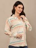 Begumpan Striped Shirt with Floral Embroidery - Cream