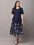 Begumpan Floral Printed Dress - Navy