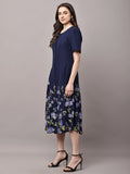 Begumpan Floral Printed Dress - Navy