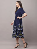Begumpan Floral Printed Dress - Navy