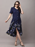 Begumpan Floral Printed Dress - Navy