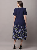 Begumpan Floral Printed Dress - Navy