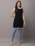 Begumpan Solid Embroidered Dress - Black