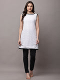 Begumpan Solid Embroidered Dress - White