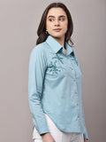 Begumpan Cotton Tree Beaded Shirt - Blue