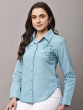 Begumpan Cotton Tree Beaded Shirt - Blue