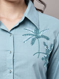 Begumpan Cotton Tree Beaded Shirt - Blue