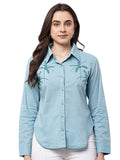 Begumpan Cotton Tree Beaded Shirt - Blue