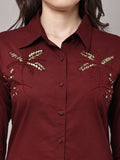 Begumpan Cotton Tree Beaded Shirt - Cherry