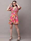 Begumpan Floral Printed Semi-Fitted Mini Dress - Pink