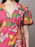 Begumpan Floral Printed Semi-Fitted Mini Dress - Pink