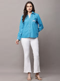 Begumpan Cotton Tree Embroidered Shirt - Blue