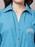 Begumpan Cotton Tree Embroidered Shirt - Blue